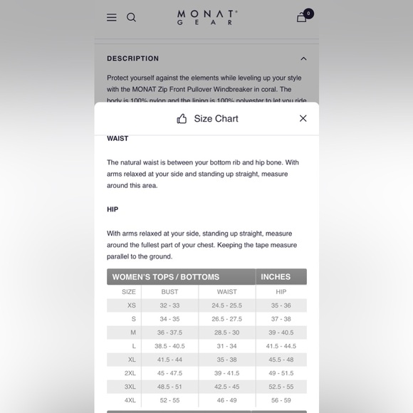 NWT! MONAT Zip Front Pullover Windbreaker, sz L - Picture 8 of 8